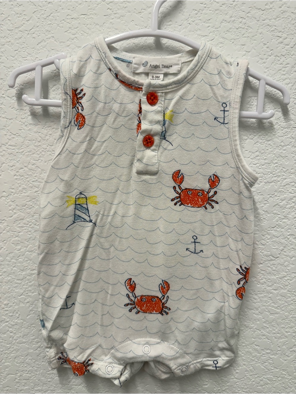 Angel Dear White Tank Romper with Orange Crab Print